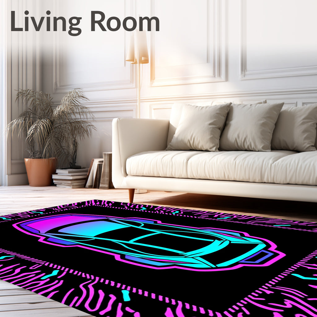Cyberpunk Neon Sports Car Rug