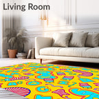 Playful Yellow Alphabet Candy Stripes Rug