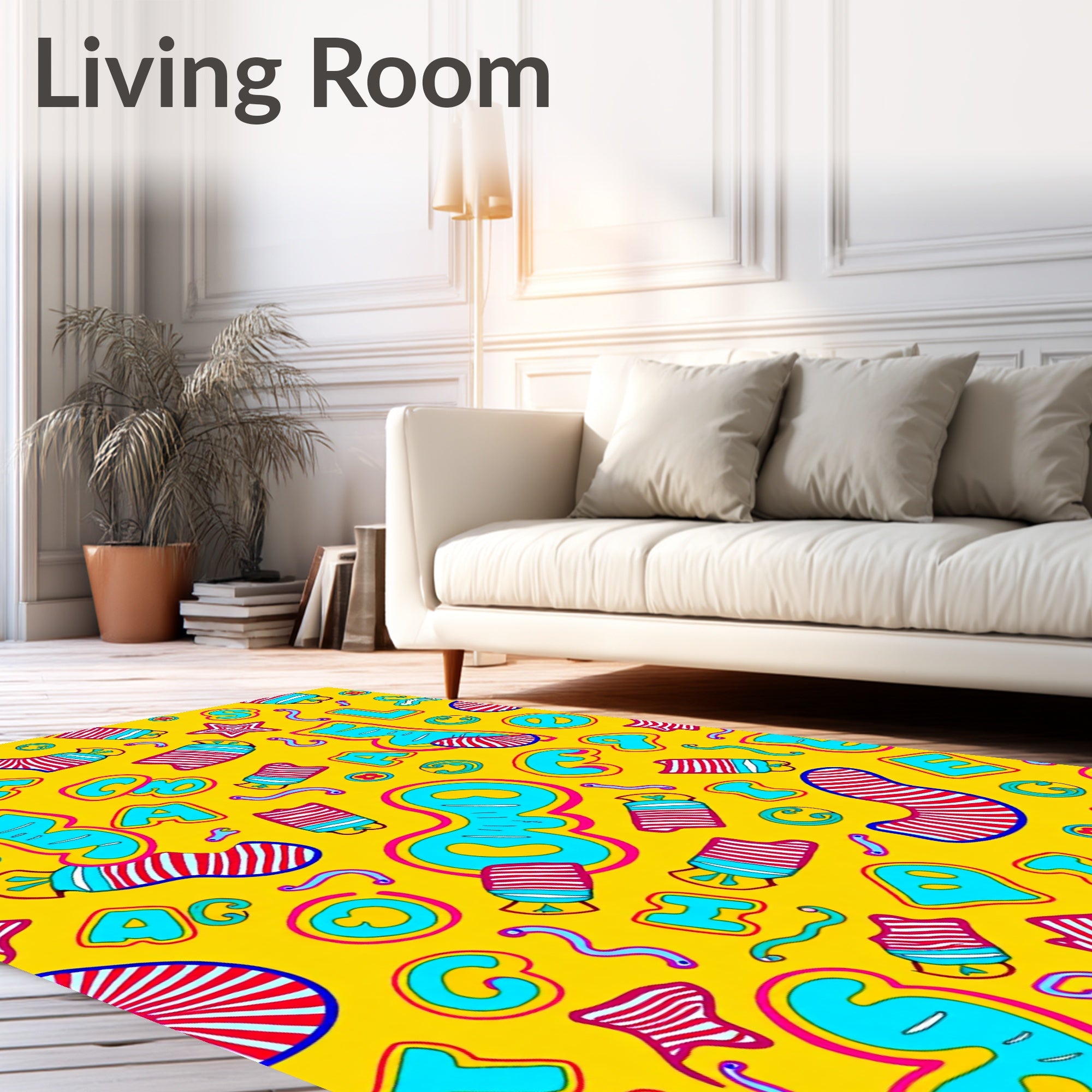 Playful Yellow Alphabet Candy Stripes Rug