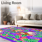 Jungle Lions with Green Leaf Motif Rug