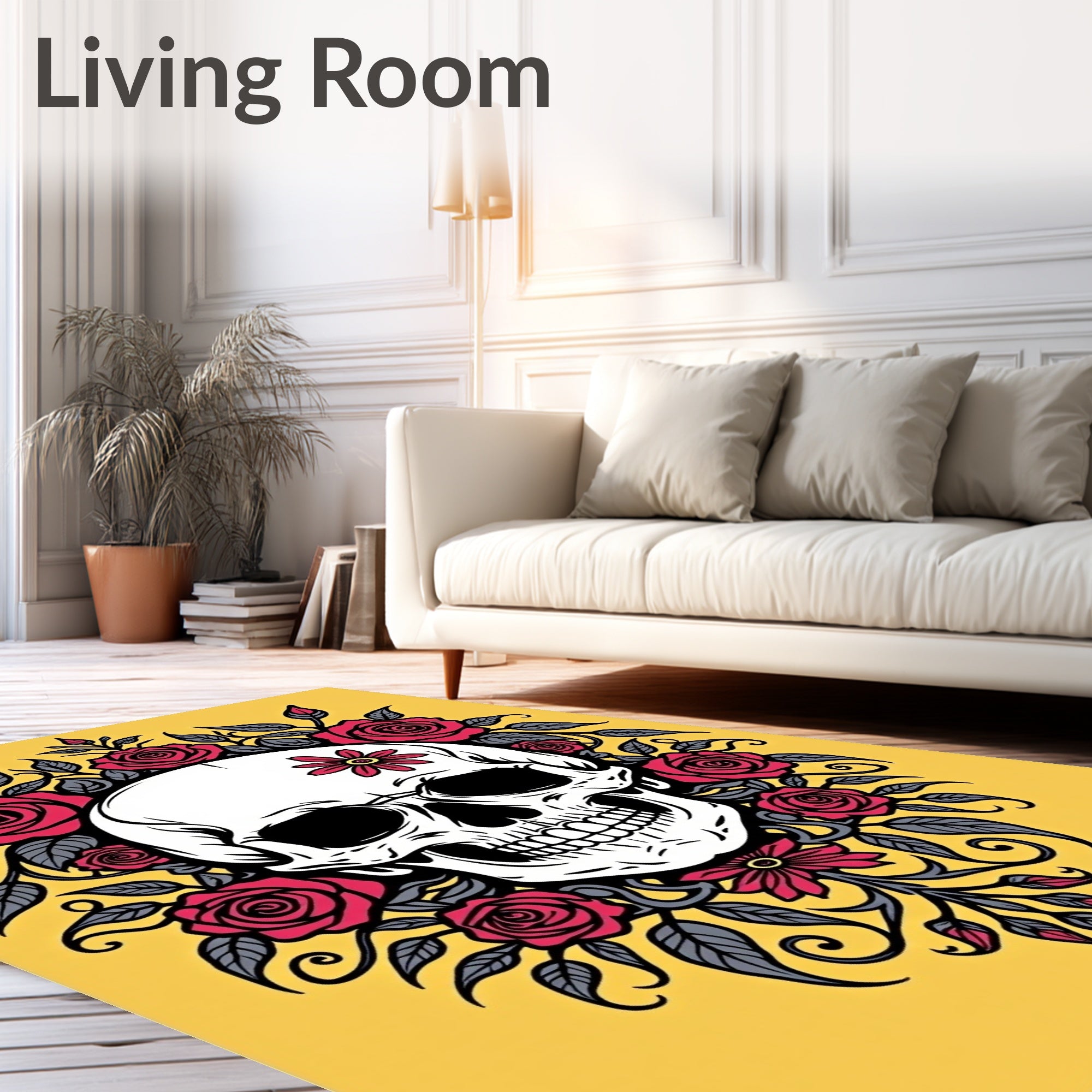Crimson Skull Flower Garland Rug