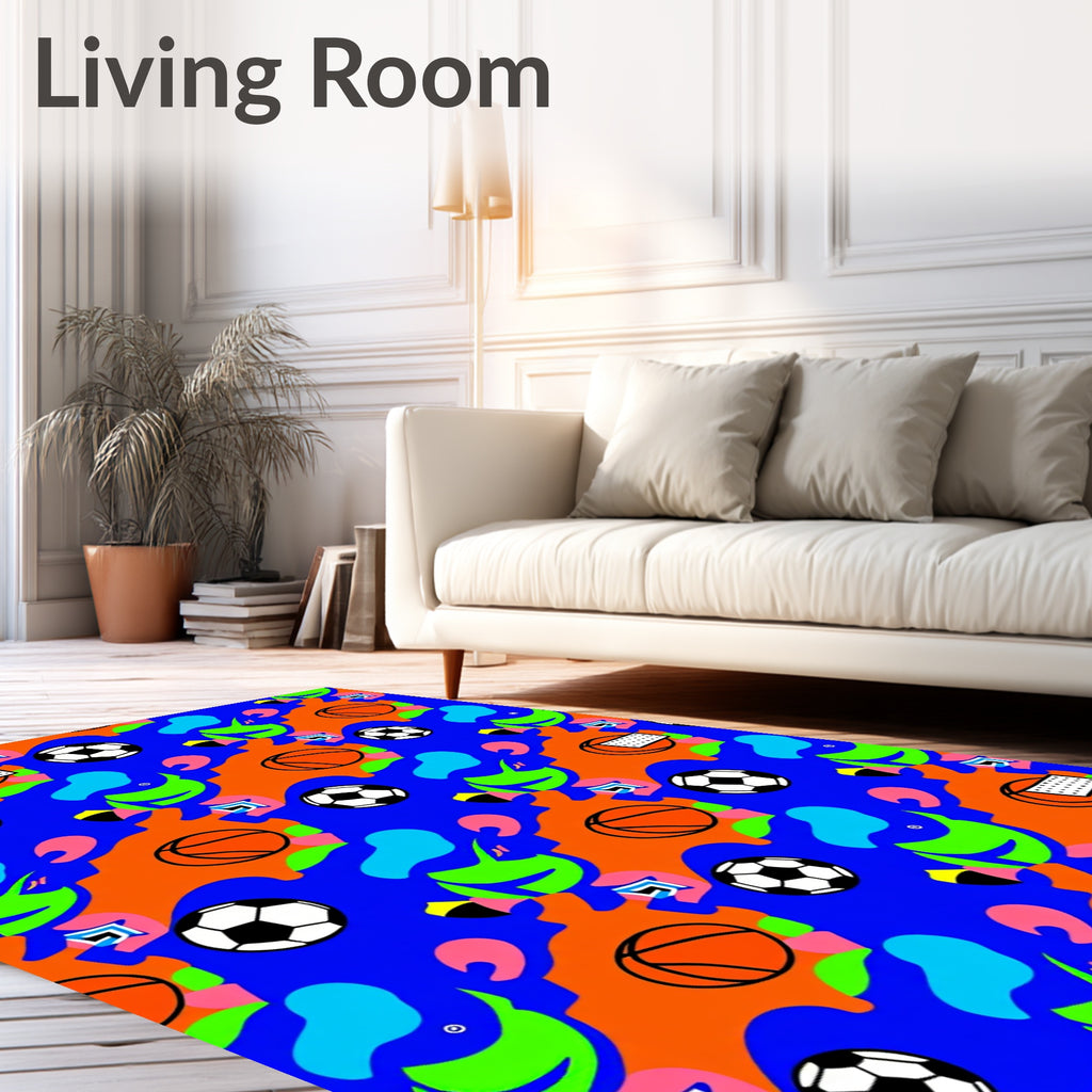 Dynamic Sports Balls Abstract Collage Rug