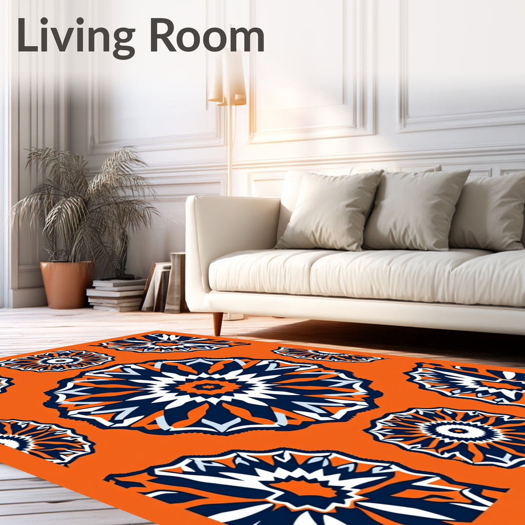 Bold Orange Navy Geometric Medallion Rug