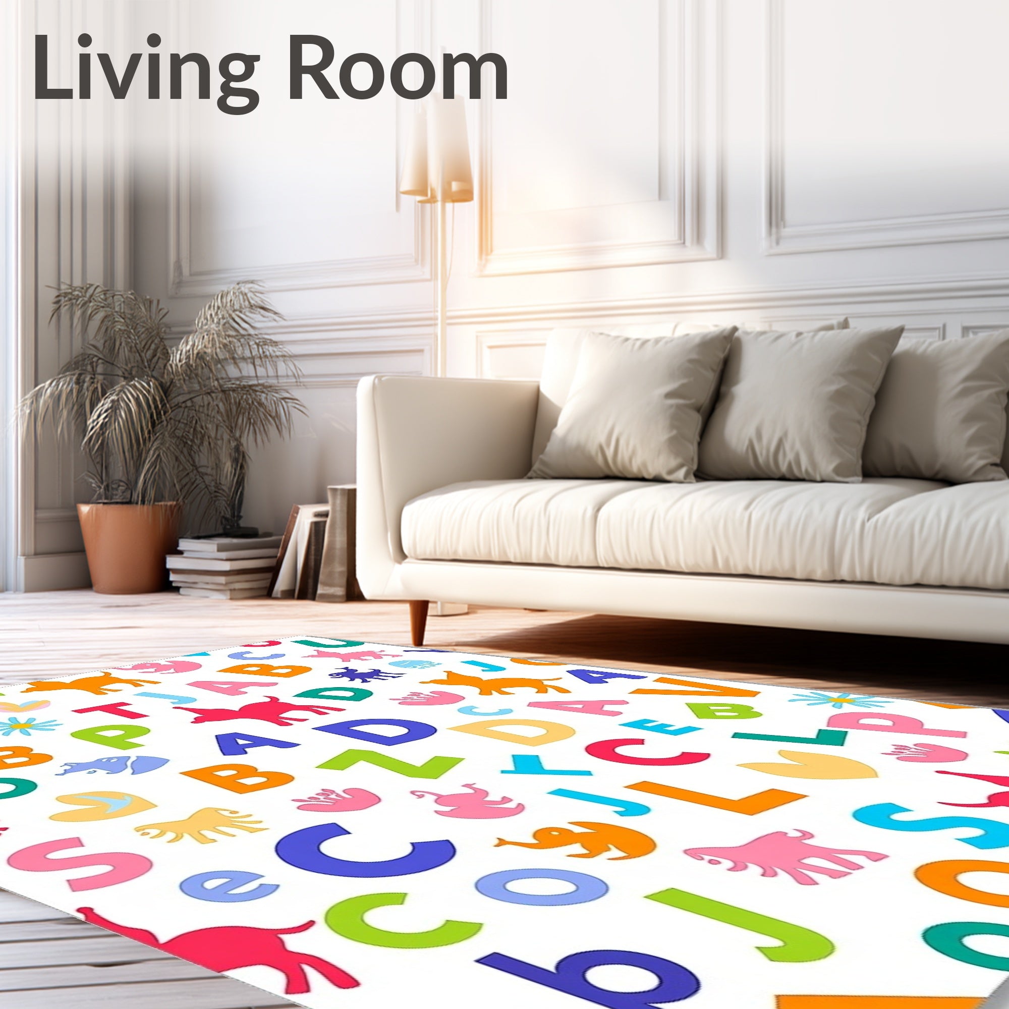 Playful ABC Animals Colorful Collage Rug