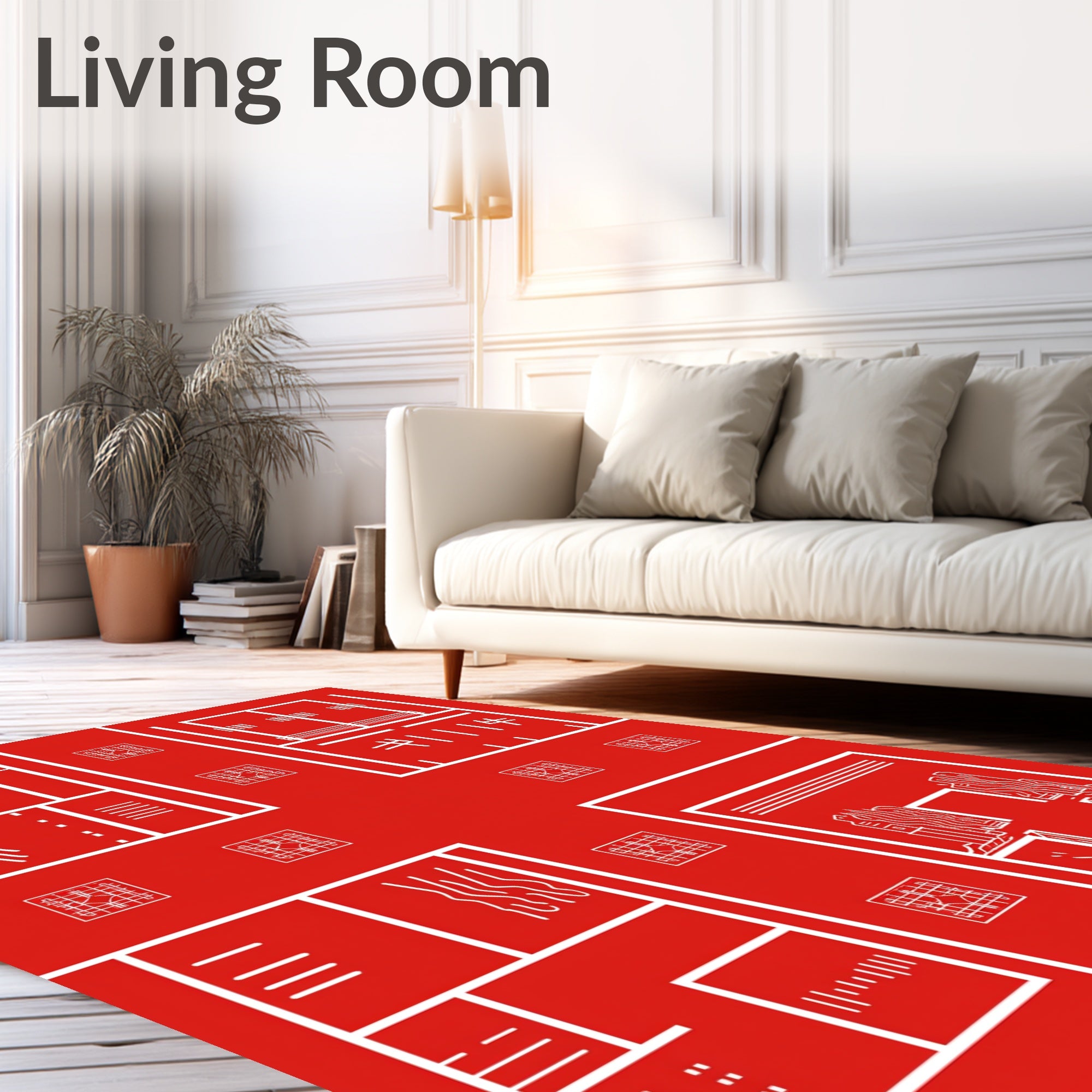 Monochromatic Red Abstract Geometric Structure Rug