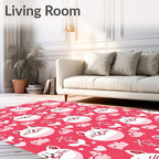 Cute White Cats Pink Heart Floral Rug