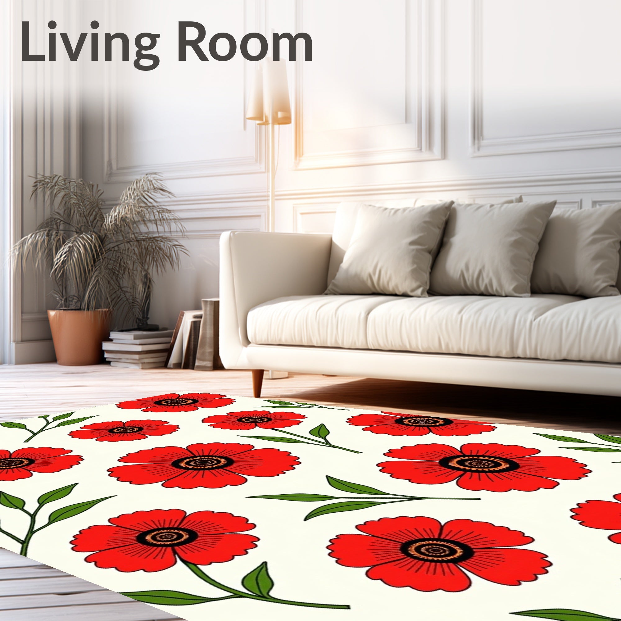 Bold Red Floral Blossom Art Rug