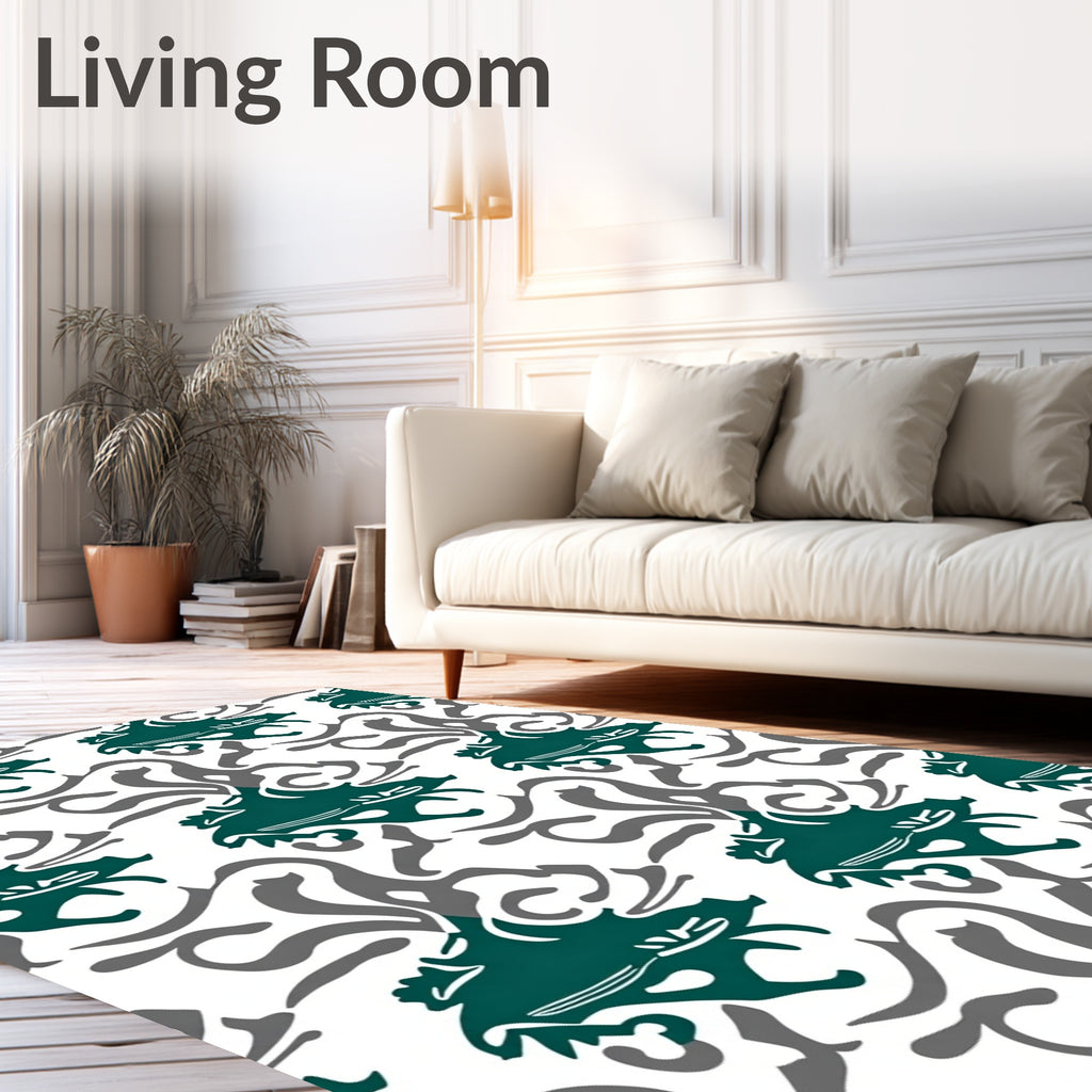 Teal Gray Organic Swirl Abstract Rug