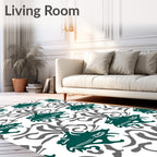 Teal Gray Organic Swirl Abstract Rug