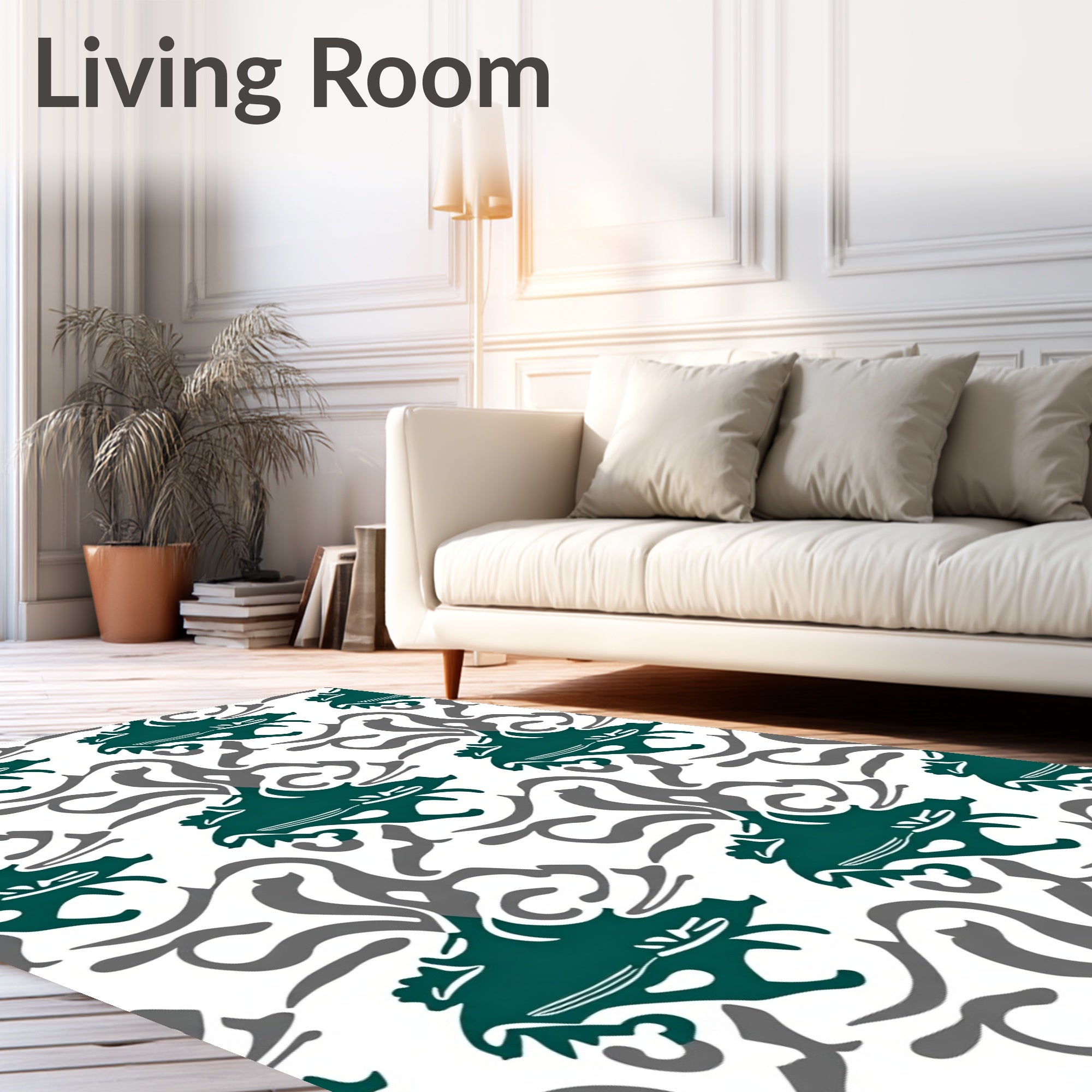 Teal Gray Organic Swirl Abstract Rug