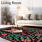 Whimsical Pink Floral Cat Portrait Rug