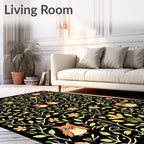 Whimsical Orange Owl Floral Swirls Rug