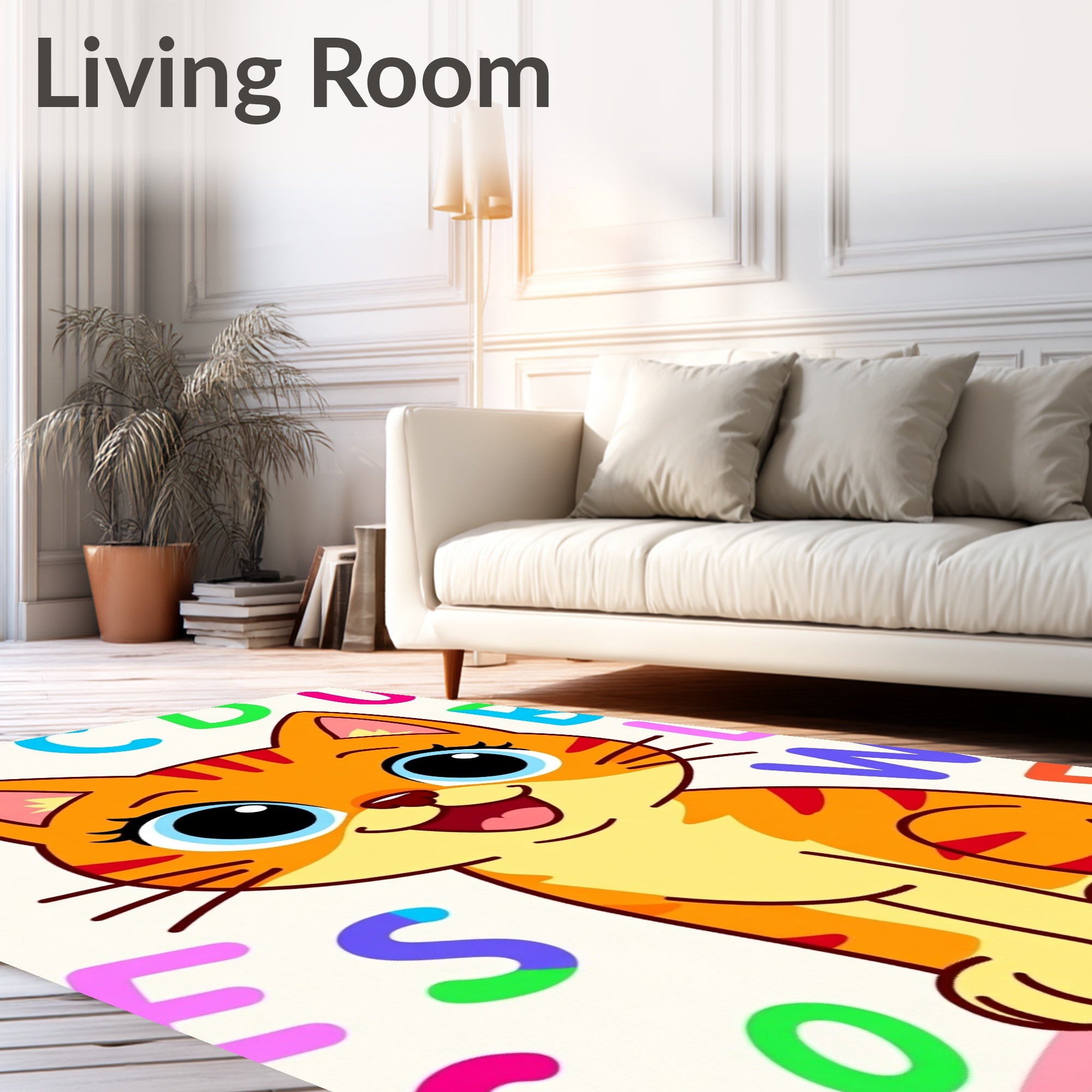 Playful Orange Cat Alphabet Collage Rug