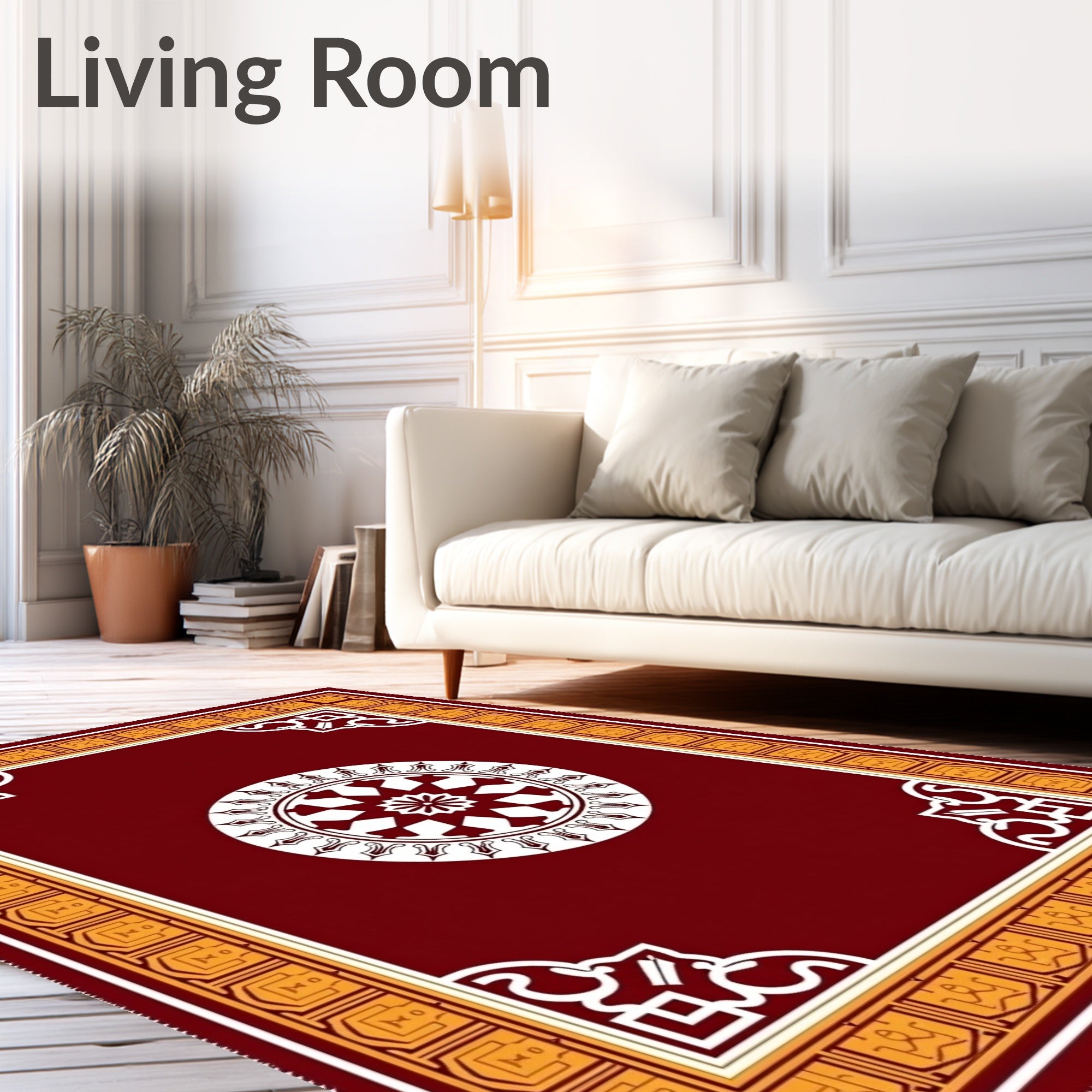 Crimson Gold Medallion Border Rug