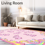 Retro Pink Bunny Swirl Frame Rug