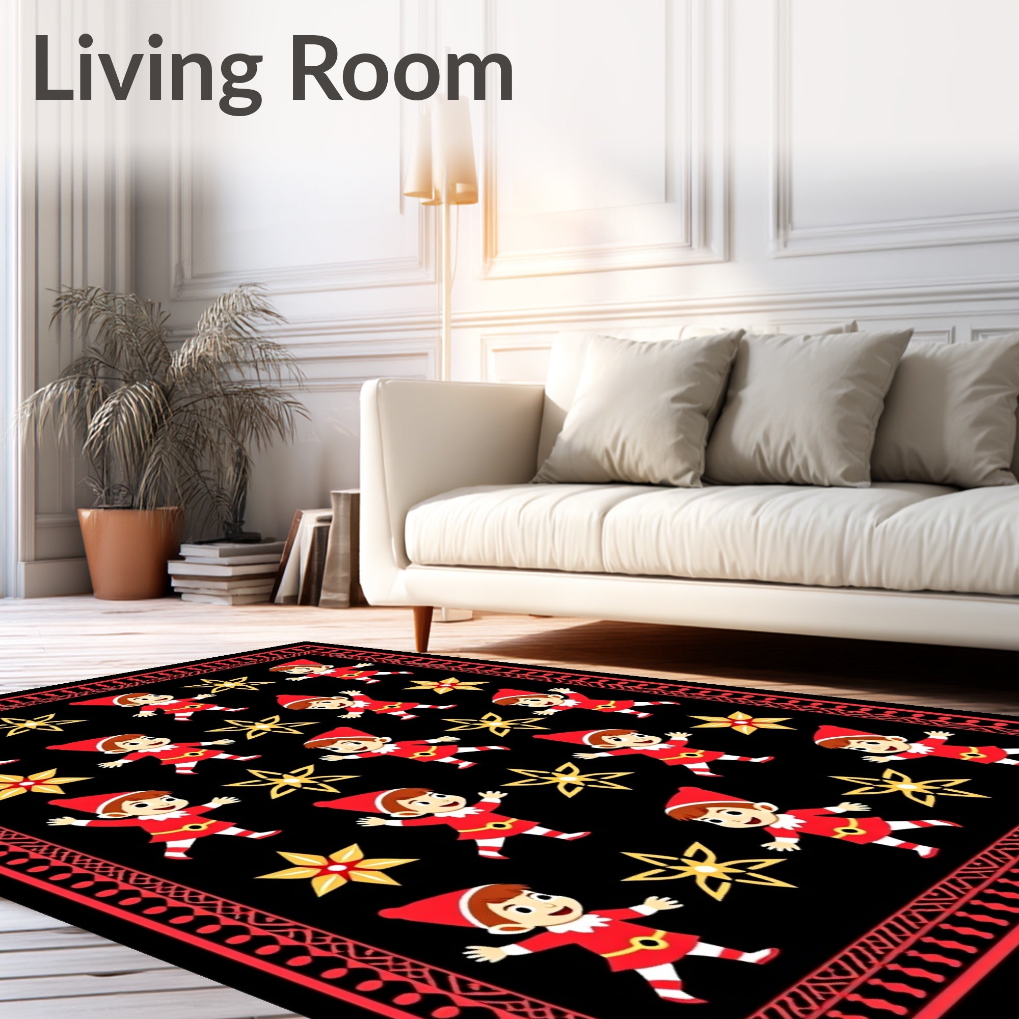 Crimson Elf Star Black Decorative Border Rug