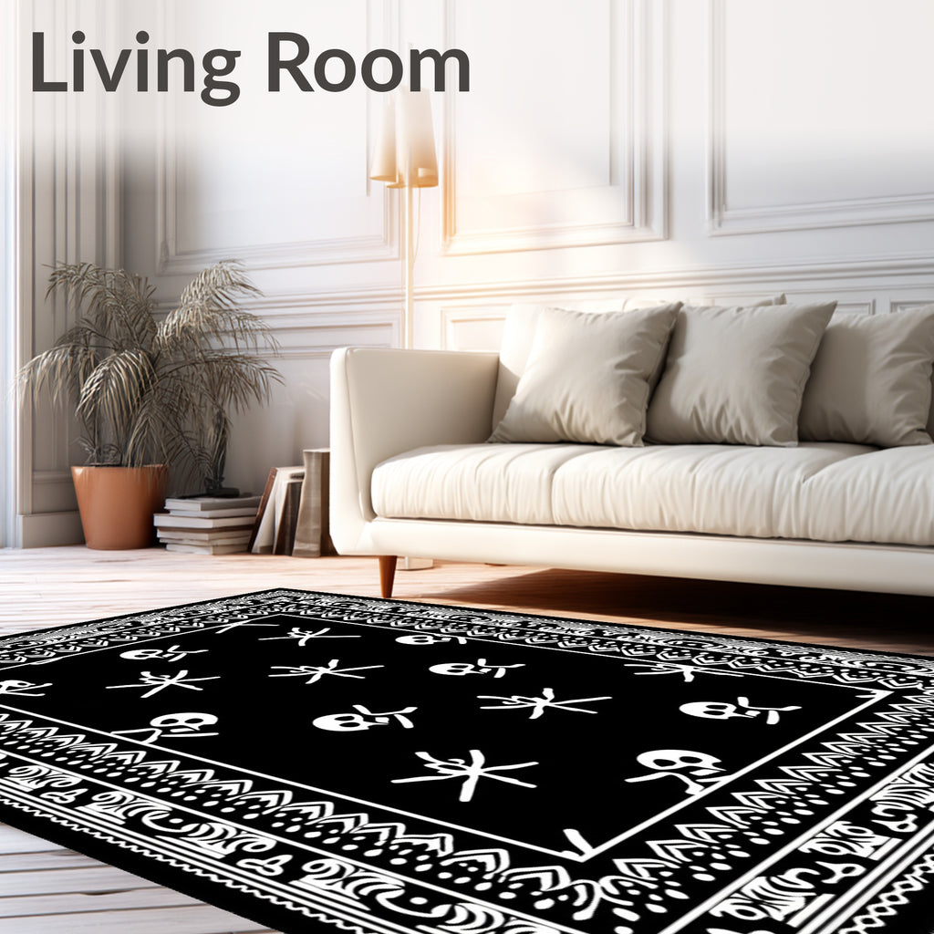 Black White Skull Spider Border Rug