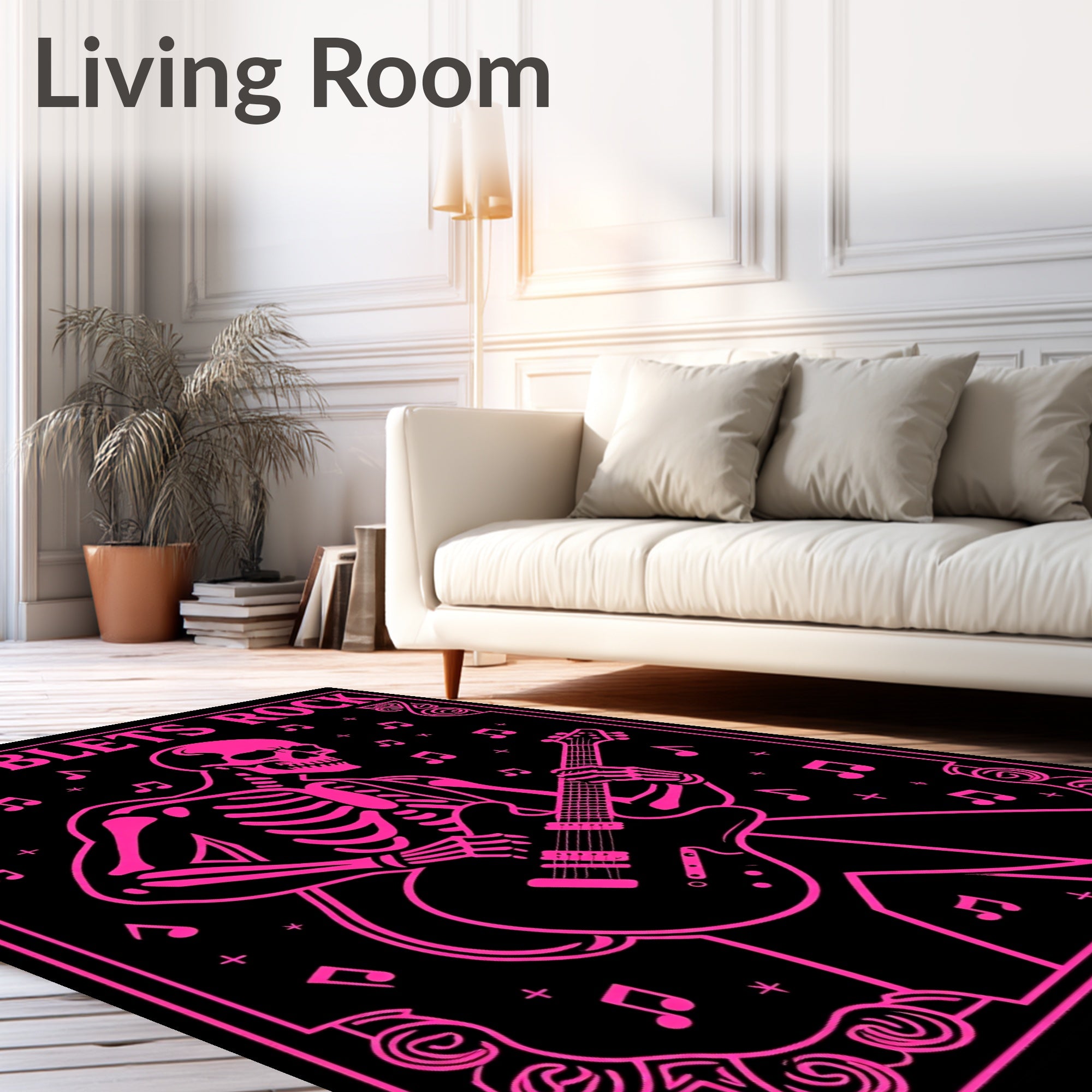 Electric Pink Skeleton Guitar Player Rug