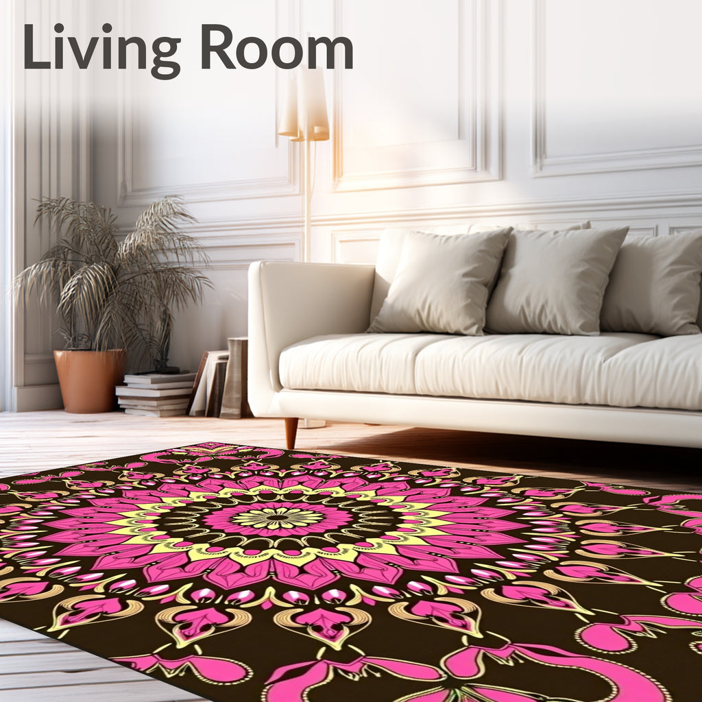 Vibrant Pink Yellow Floral Medallion Rug