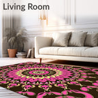 Vibrant Pink Yellow Floral Medallion Rug
