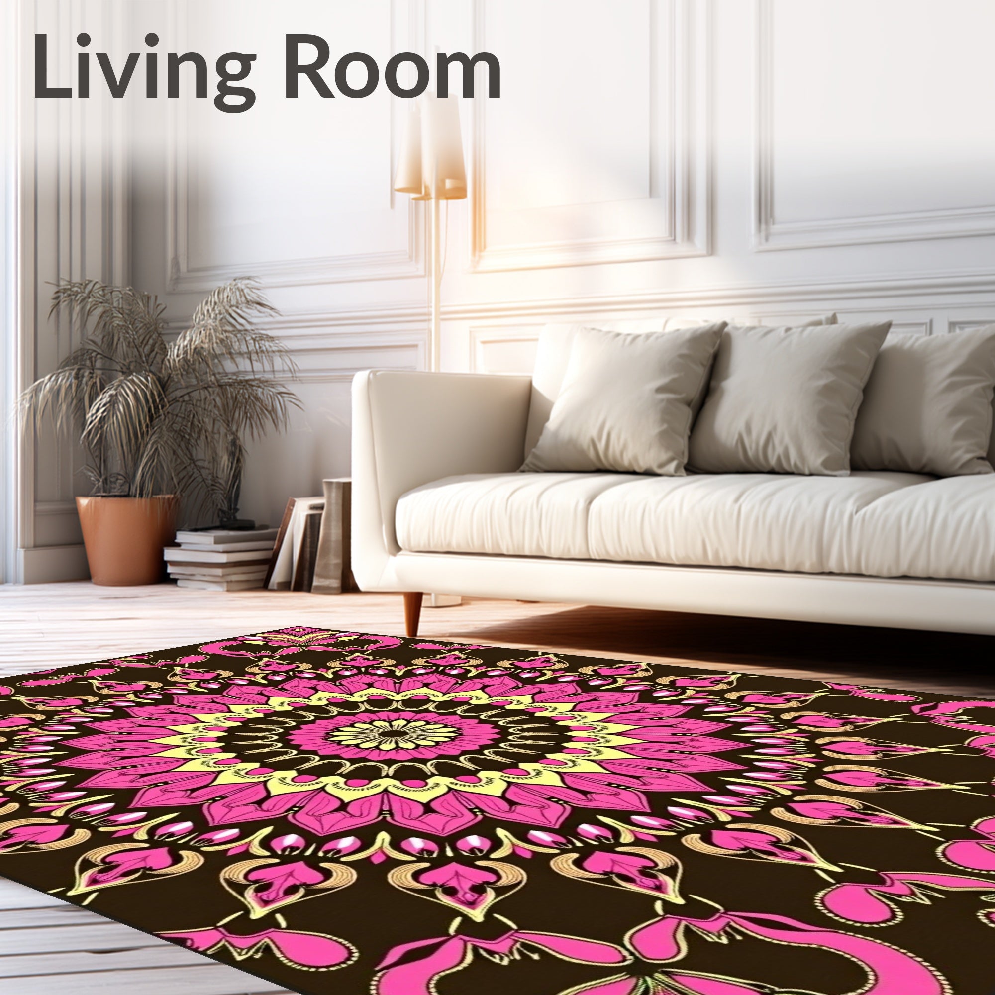 Vibrant Pink Yellow Floral Medallion Rug