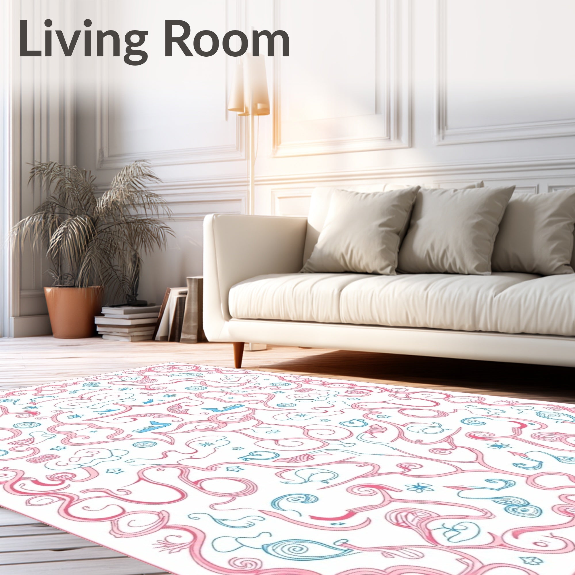 Pink Blue Whimsical Swirls and Creatures Rug