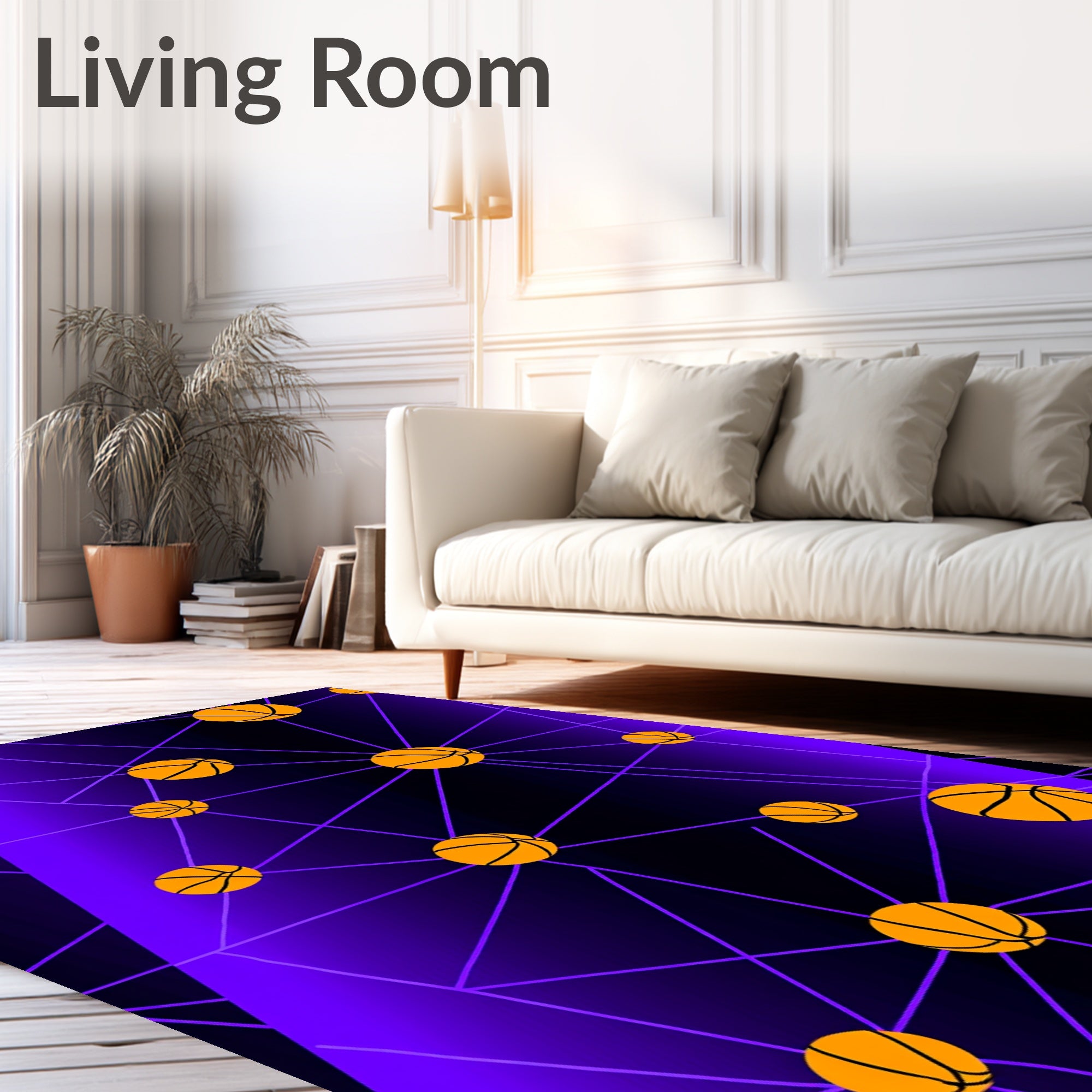 Orange Basketball Grid Gradient Rug