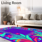 Vibrant Tropical Birds and Flowers Border Rug