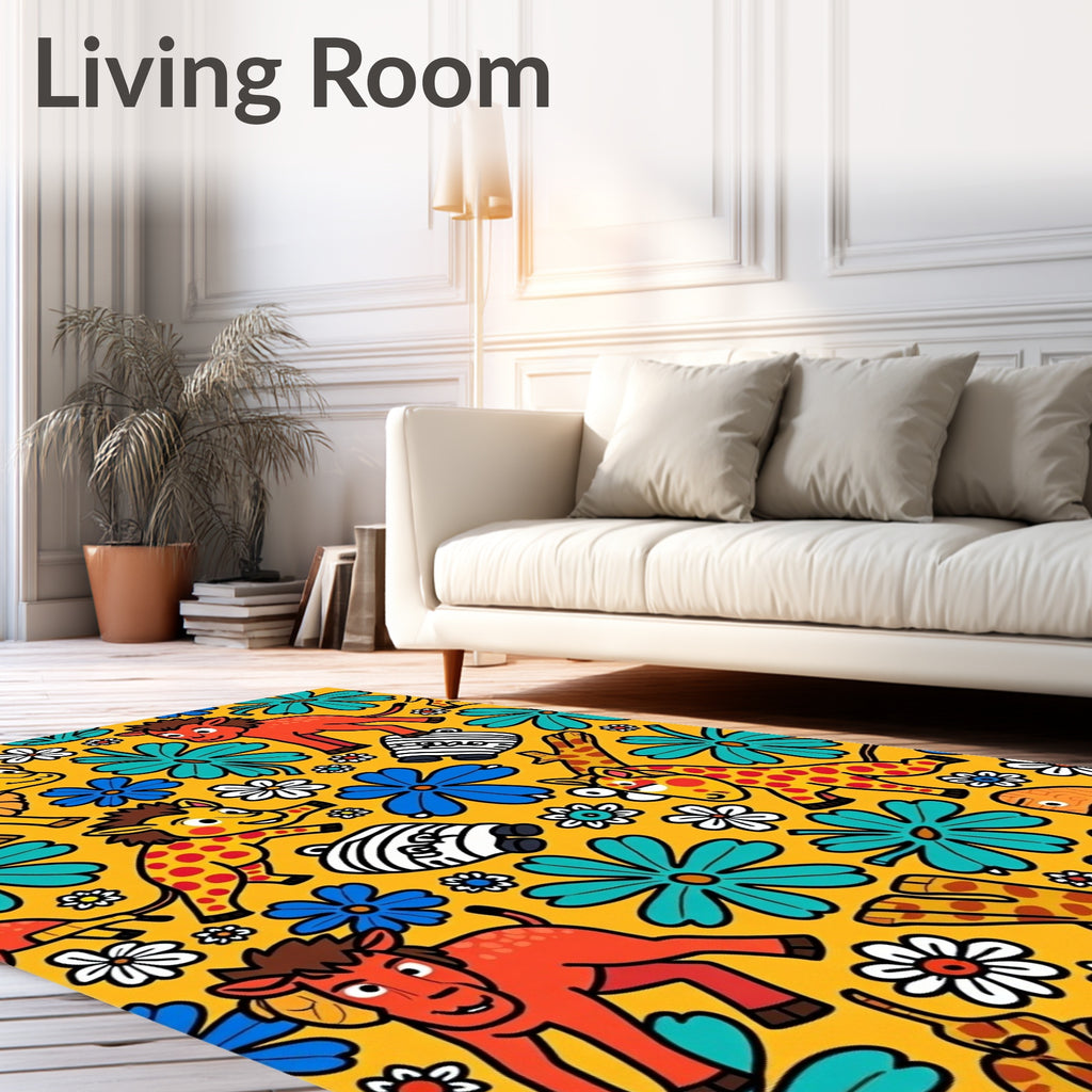 Yellow Safari Animals And Flowers Rug