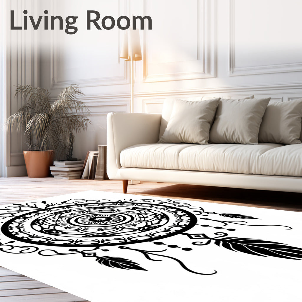 Ornate Black Mandala Dream Catcher Rug