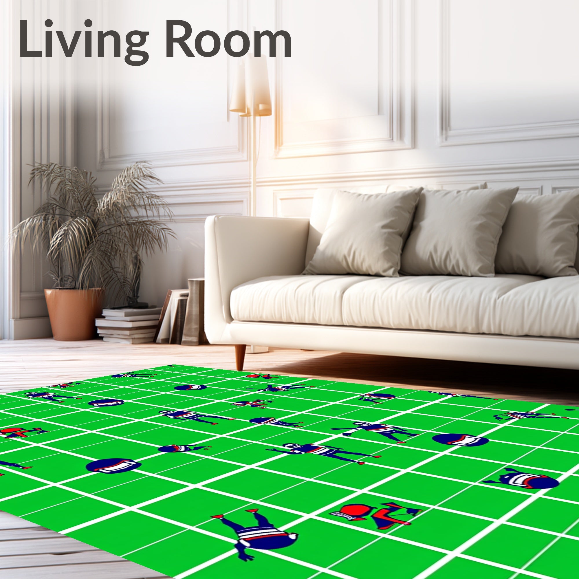 Green White Grid Football Players Rug