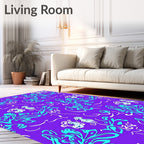 Turquoise Floral Elements on Purple Background Rug
