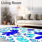 Bold Blue Tropical Foliage Abstraction Rug