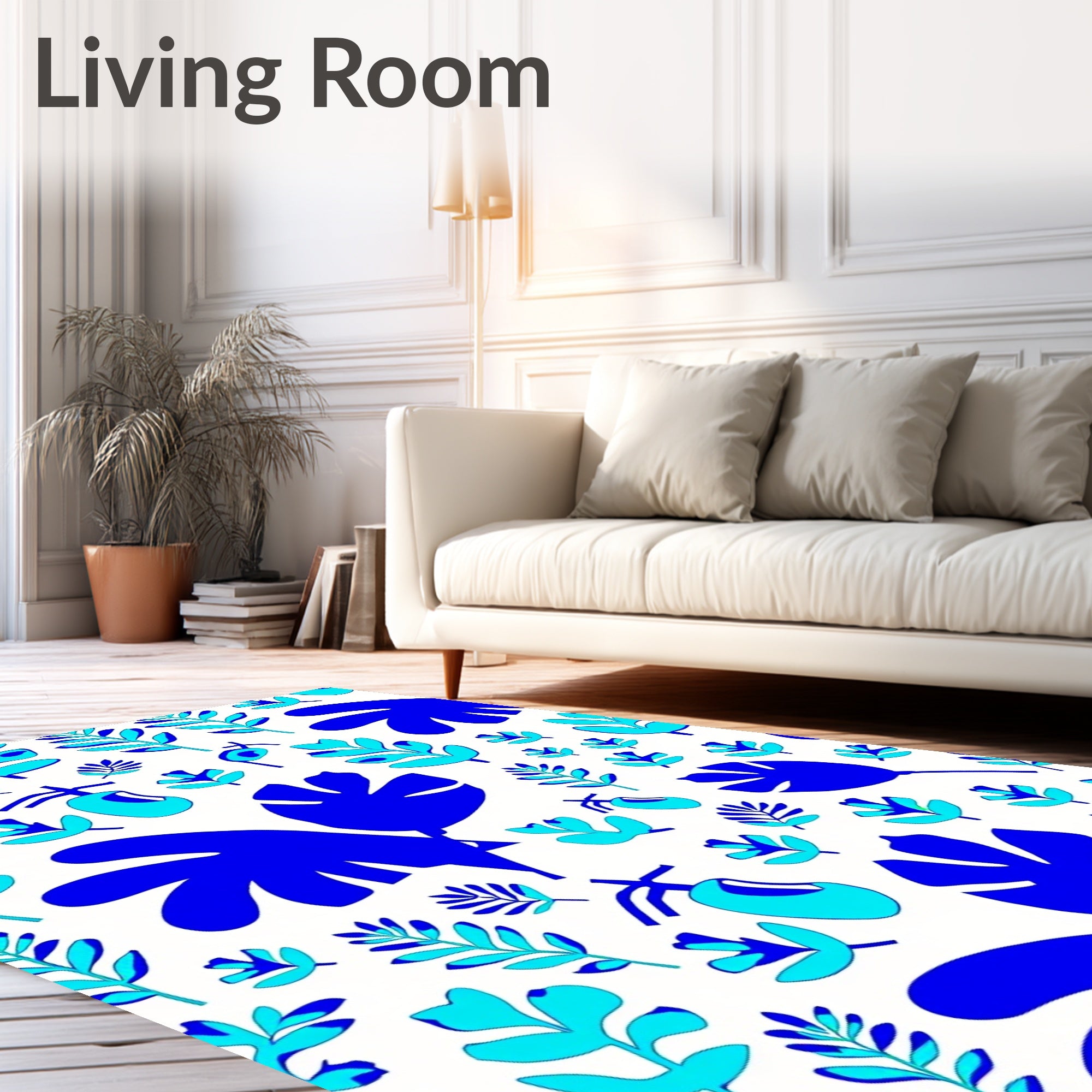 Bold Blue Tropical Foliage Abstraction Rug