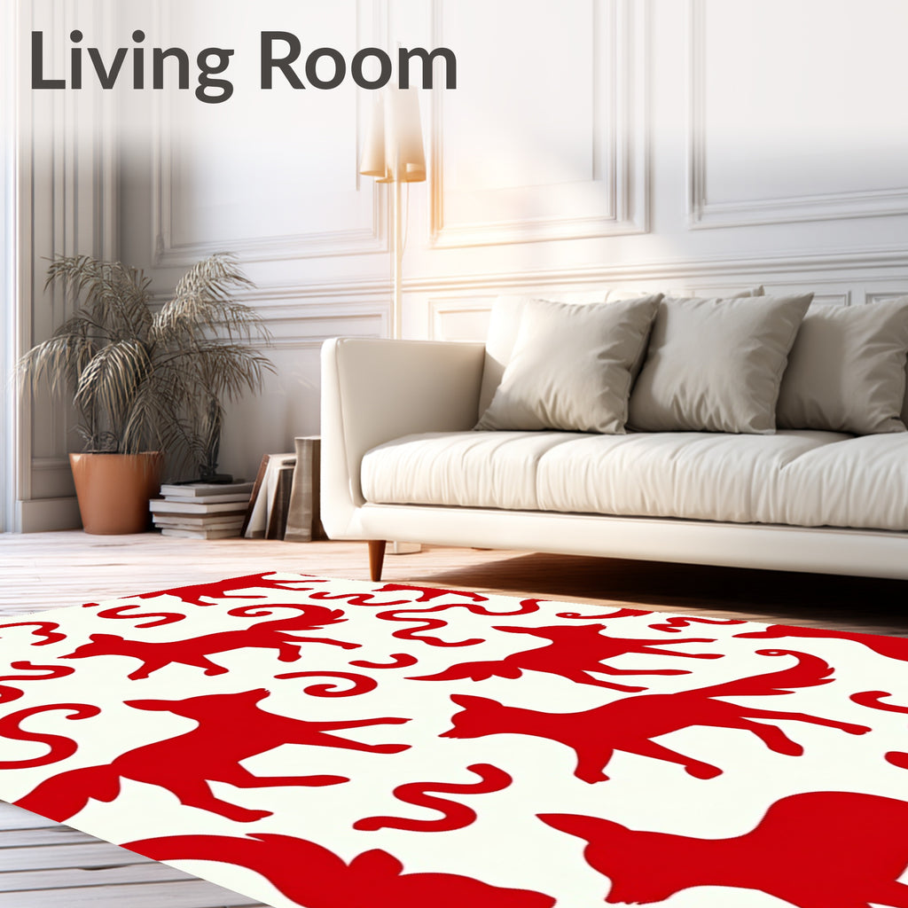 Bold Red Fox Whimsical Swirls Rug