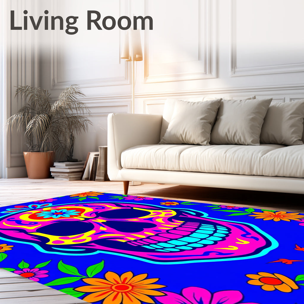 Vibrant Floral Skull Day Of The Dead Rug