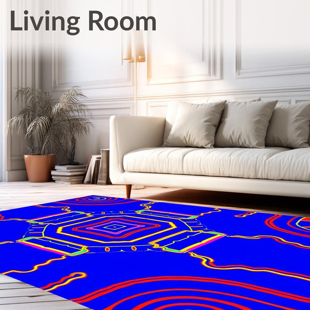 Vibrant Blue Red Yellow Geometric Medallion Rug