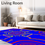 Vibrant Blue Red Yellow Geometric Medallion Rug