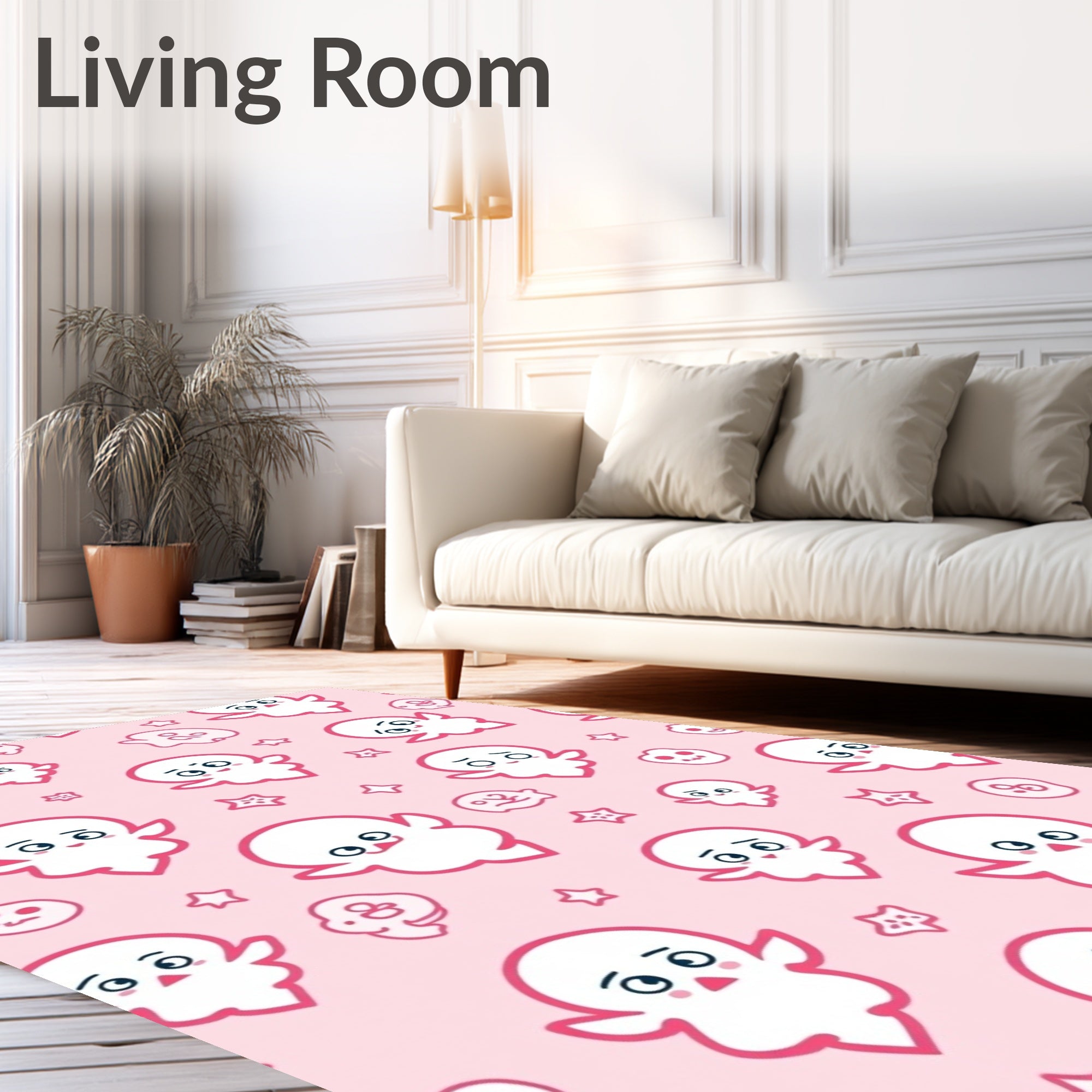 Cute Pink Ghost Star Pattern Rug