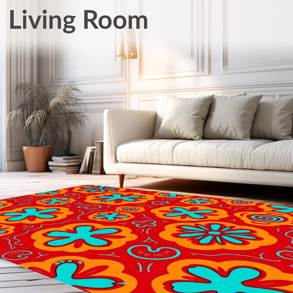 Vibrant Red Orange Floral Medley Rug