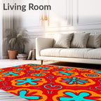 Vibrant Red Orange Floral Medley Rug