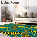 Vibrant Yellow Safari Animals Floral Rug