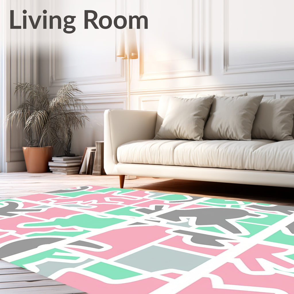 Pink Mint Gray Animal Blocks Rug