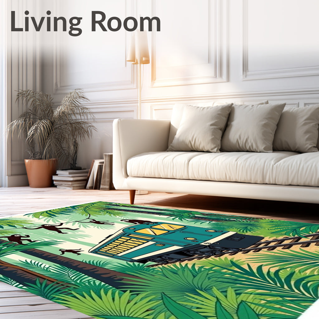 Jungle Train Monkeys Tropical Lush Green Rug
