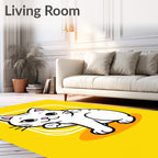 Cute White Gray Striped Cat Illustration Rug