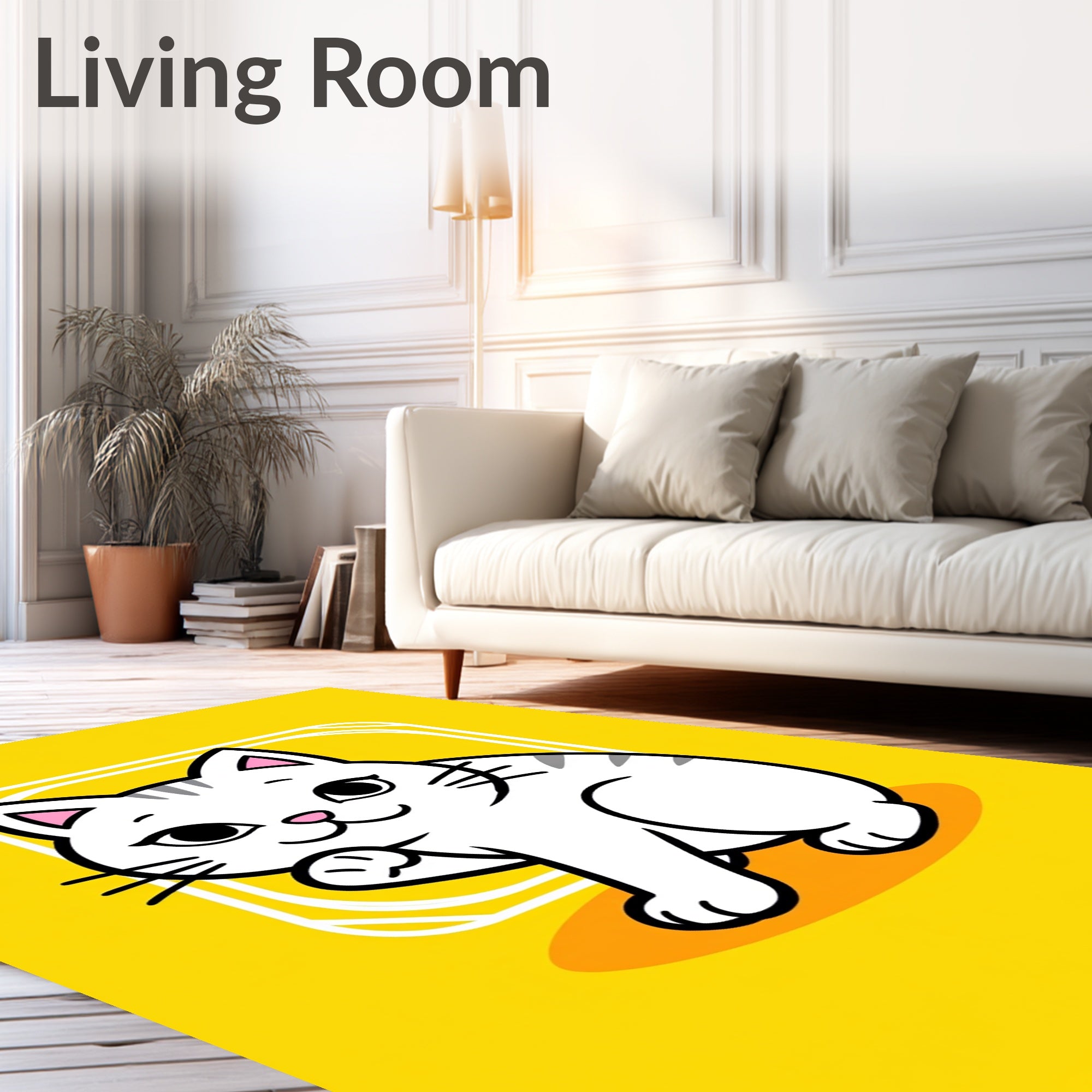 Cute White Gray Striped Cat Illustration Rug