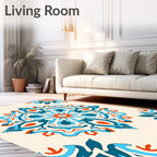 Vibrant Orange Blue Mandala Symmetry Rug
