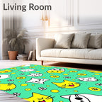 Cute Yellow White Cat Faces Dots Rug