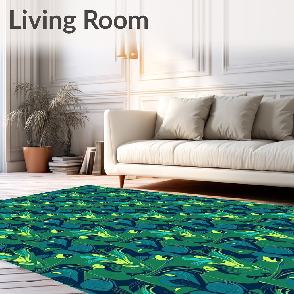 Deep Green Abstract Organic Foliage Rug