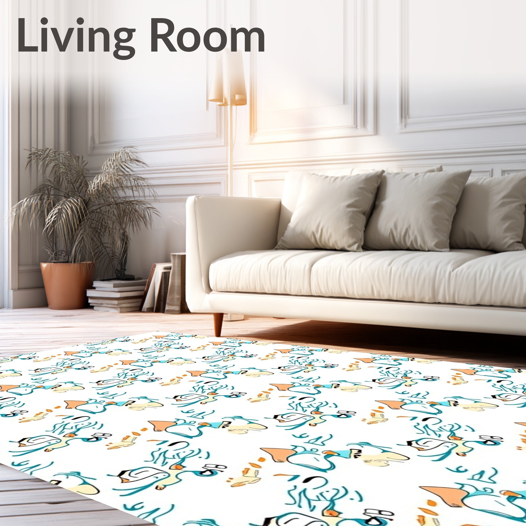 Playful Abstract Figures Teal Orange Rug
